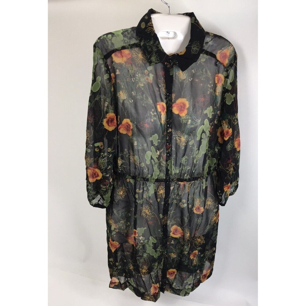 KENSIE SHEER Dress LONG SLEEVE Floral size S black with flowers Boho cottagecore - Picture 6 of 6